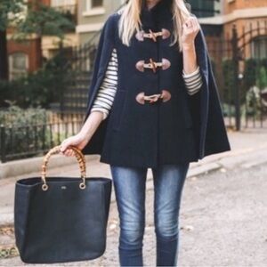 J.CREW TOGGLE CAPE /CLOAK COAT WOOL CASHMERE LARGE/XL NAVY BLUE